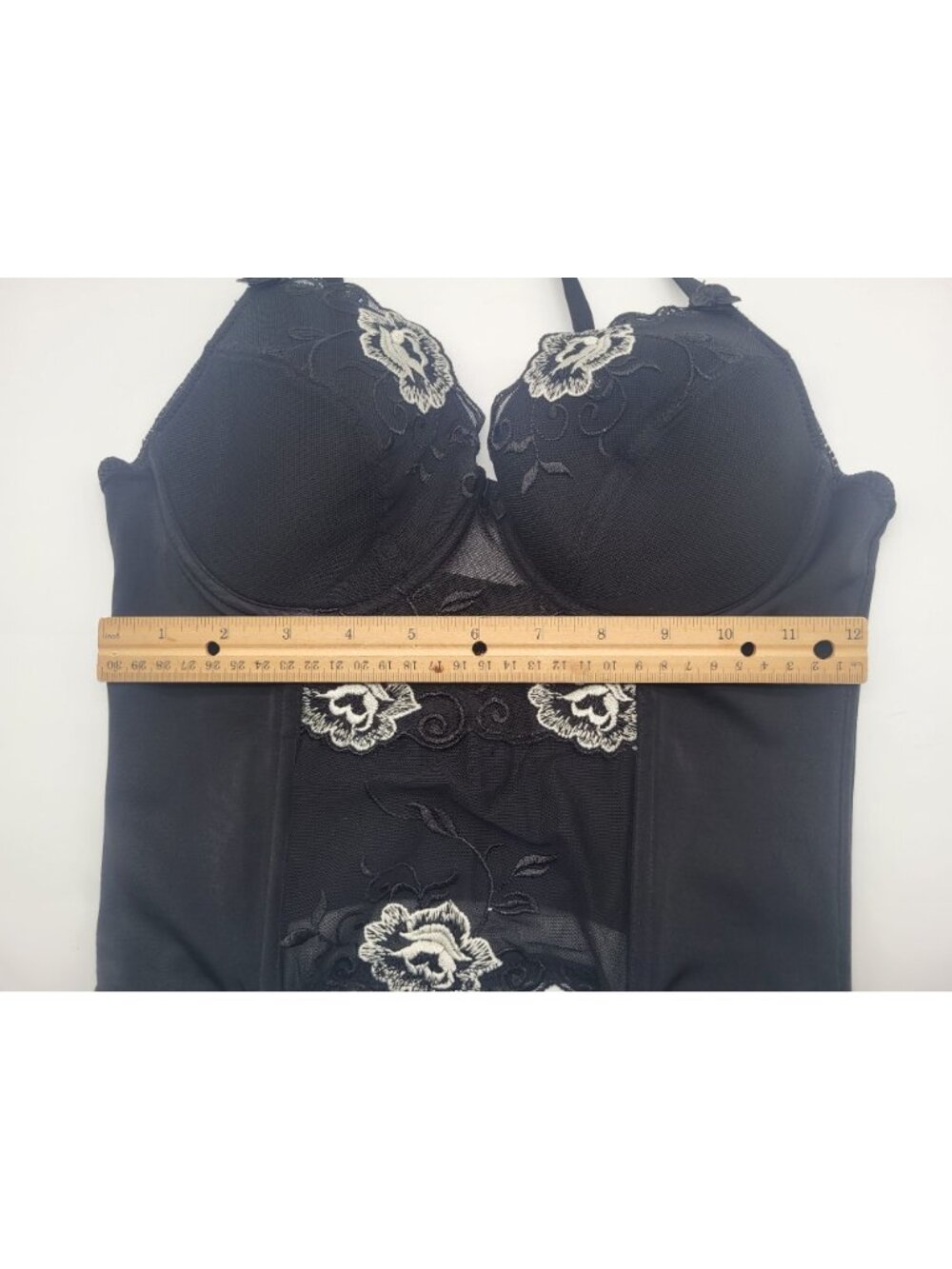Donna L'Oren Women's Bustier Black White Rose Embroidery Goth Boudoir - Picture 5 of 9